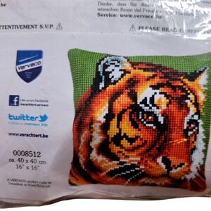 Vervaco Tiger Kit Pillow Cover Needlepoint Cross Stitch Craft 16x16 NEW TD2978